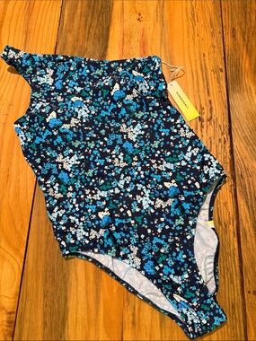 NWT Summersalt Sidestroke One-Piece Swimsuit Blue Green White Floral Size 6